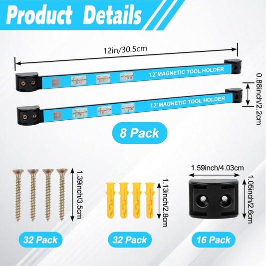 8 PCS Magnetic Tool Holder Strip,Tool Magnet Bar for Garage Organization, Heavy Duty Space Saving Tool Organizer with Mounting Screws for Garage, Workshop, Kitchen (12 inch)