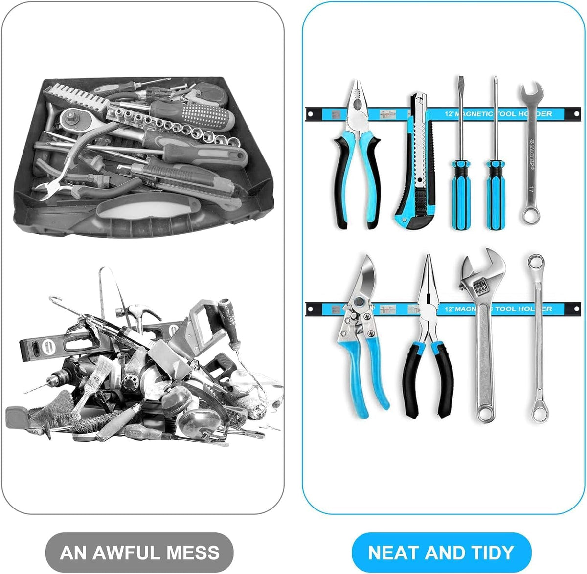 8 PCS Magnetic Tool Holder Strip,Tool Magnet Bar for Garage Organization, Heavy Duty Space Saving Tool Organizer with Mounting Screws for Garage, Workshop, Kitchen (12 inch)