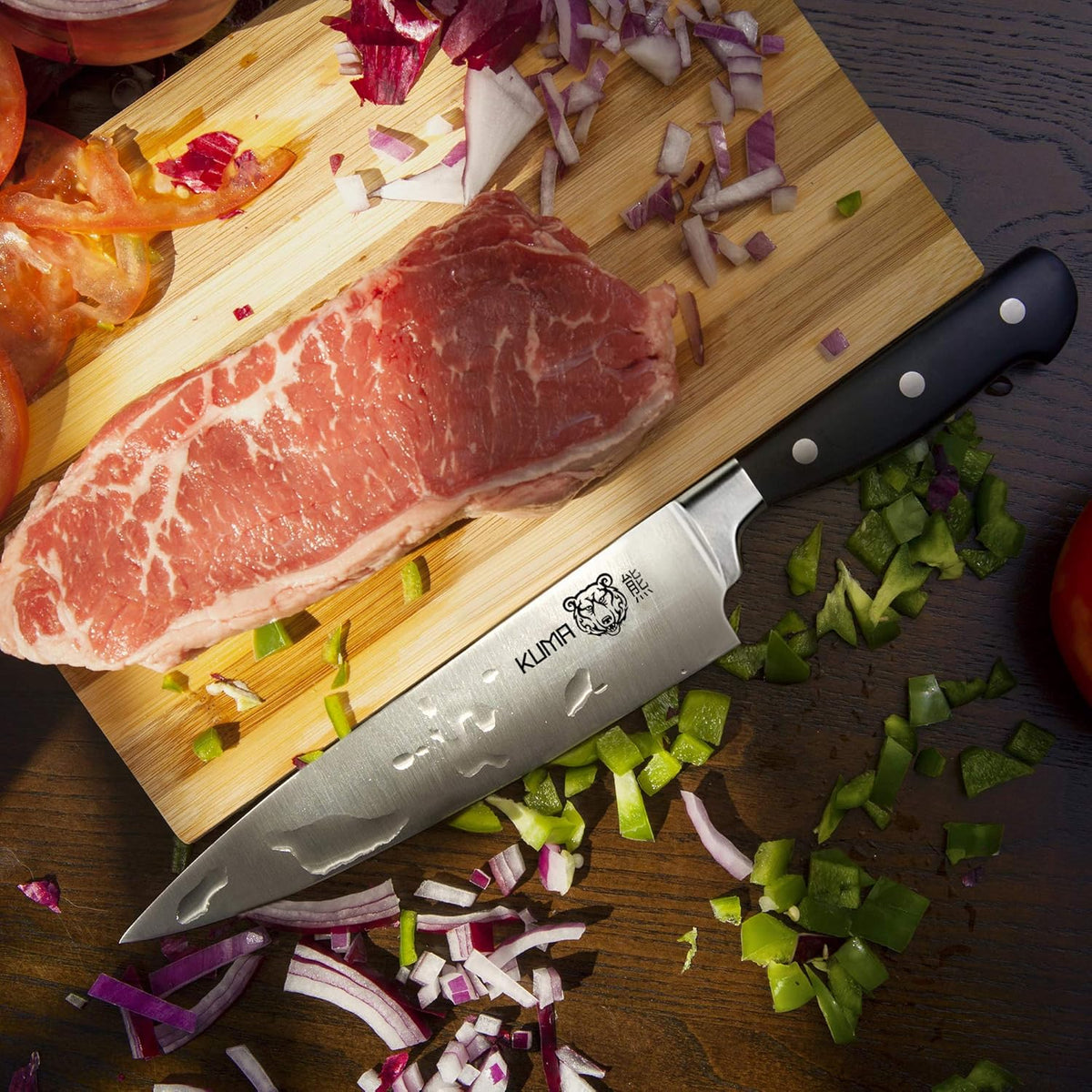 Multi Purpose Chefs Knife - Pro Bolster Edition | 8 Inch Blade for Carving, Slicing & Chopping - Great Ergonomic Handle - Professional Kitchen Knives