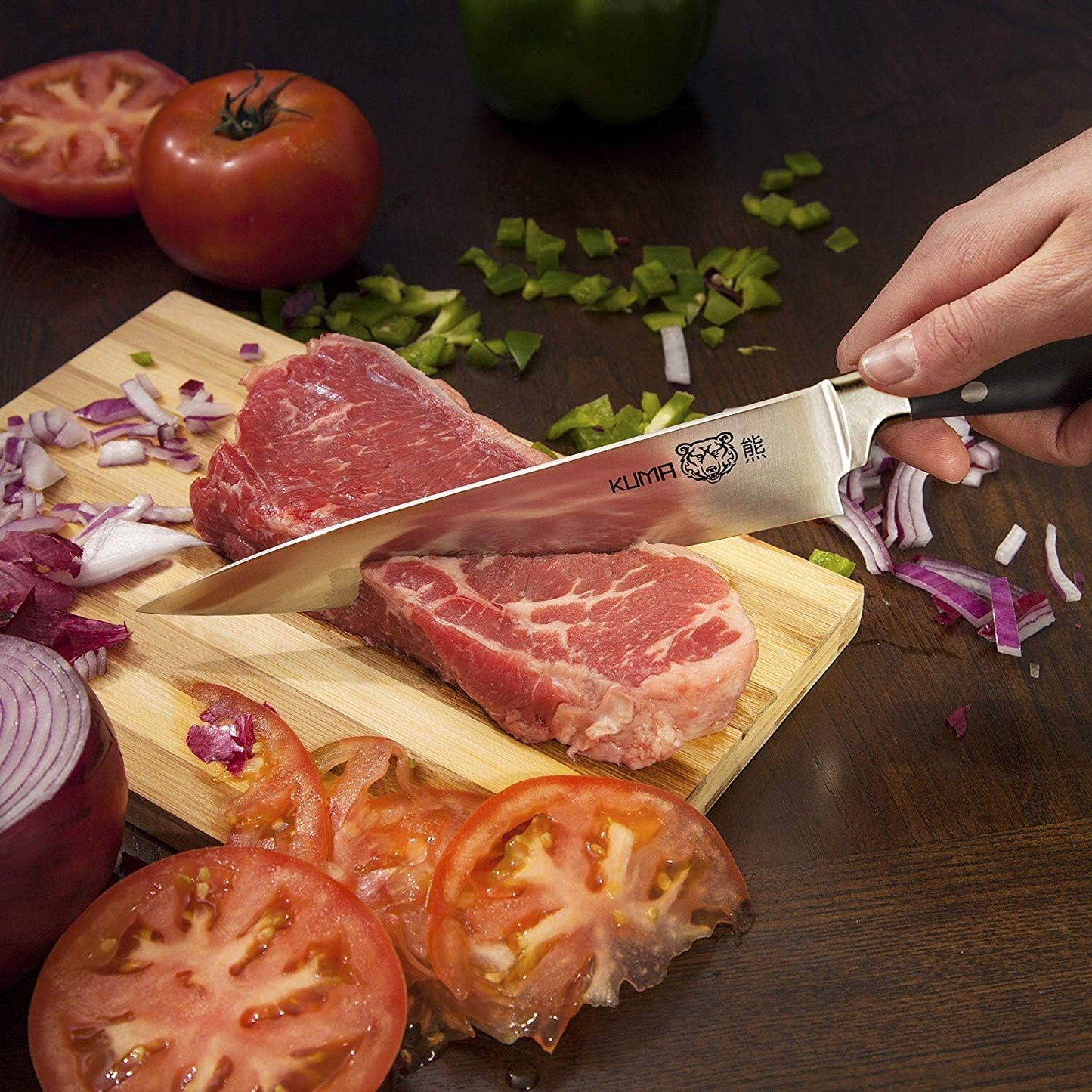 Multi Purpose Chefs Knife - Pro Bolster Edition | 8 Inch Blade for Carving, Slicing & Chopping - Great Ergonomic Handle - Professional Kitchen Knives