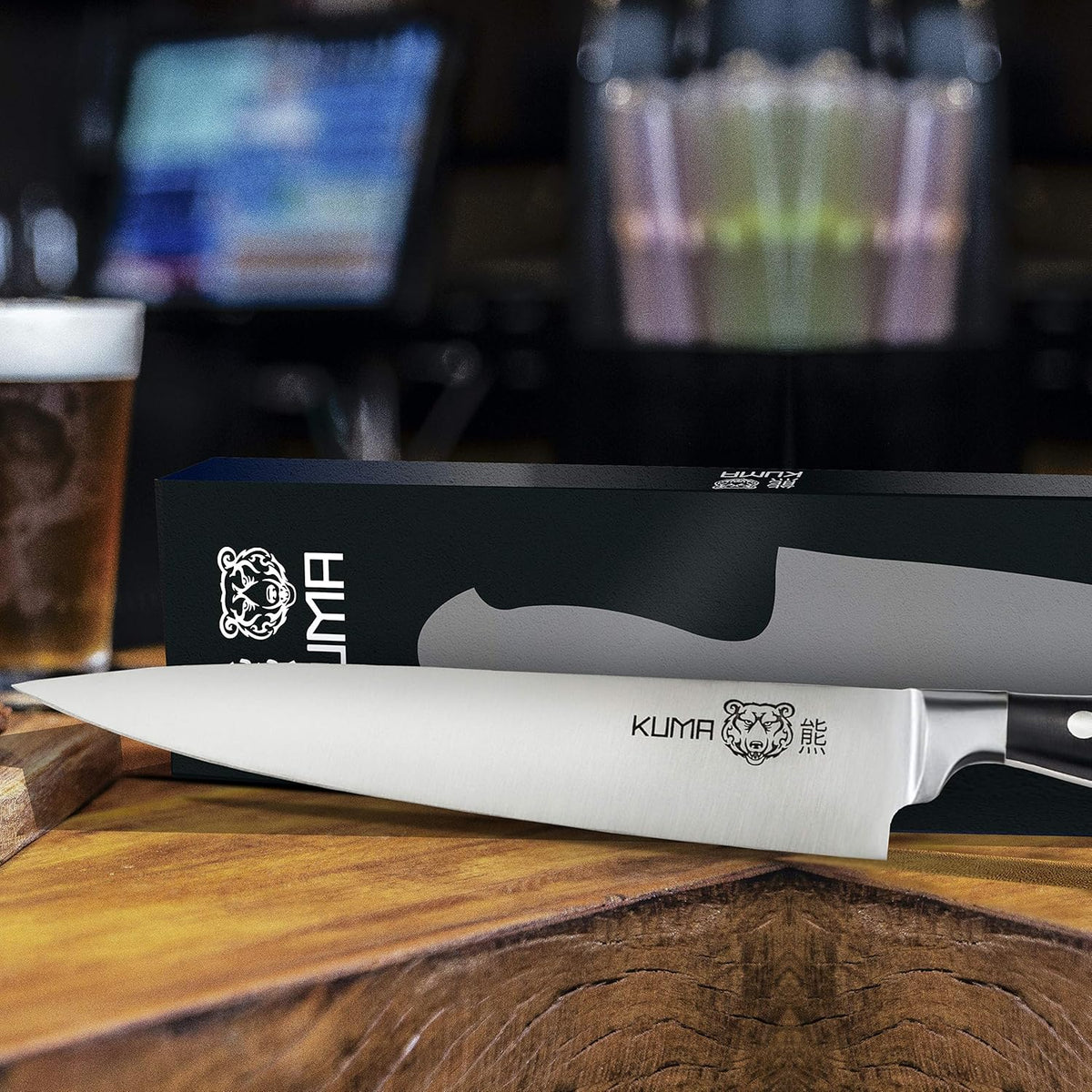 Multi Purpose Chefs Knife - Pro Bolster Edition | 8 Inch Blade for Carving, Slicing & Chopping - Great Ergonomic Handle - Professional Kitchen Knives
