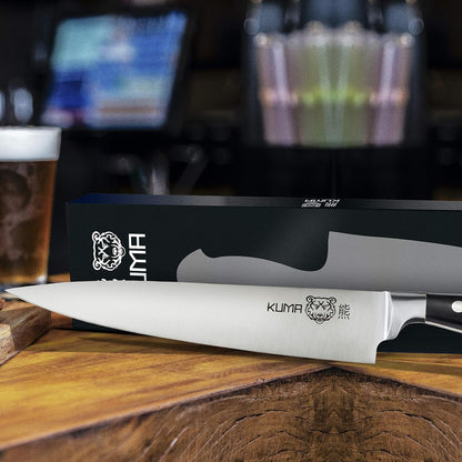 Multi Purpose Chefs Knife - Pro Bolster Edition | 8 Inch Blade for Carving, Slicing & Chopping - Great Ergonomic Handle - Professional Kitchen Knives