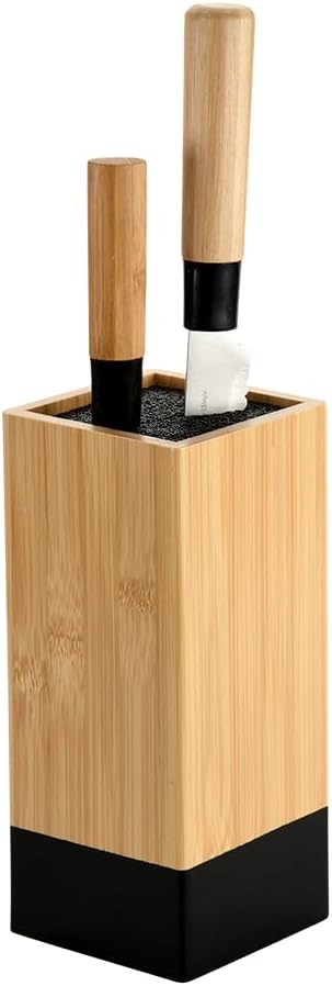 Knife Block, Material: Bamboo, Plastic, Dimensions: 10 x 10 cm, Height: 23 cm, Colour: Brown, Black, 58030