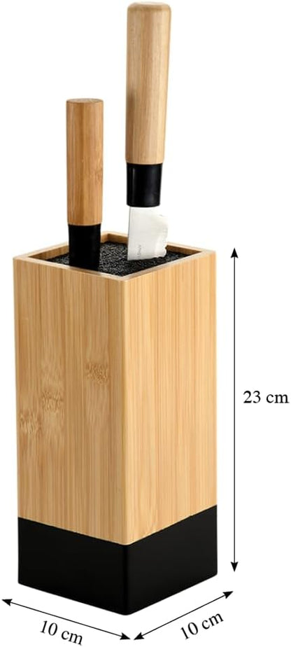 Knife Block, Material: Bamboo, Plastic, Dimensions: 10 x 10 cm, Height: 23 cm, Colour: Brown, Black, 58030
