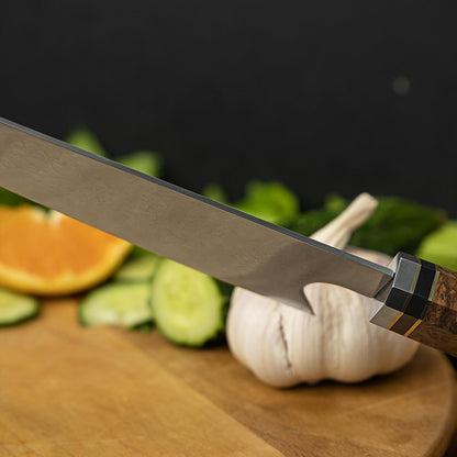 Kiritsuke Damascus Steel Chef Knife Epoxy Resin Stabilized Wood Handle Professional Kitchen Knife VG10 High Carbon Stainless Steel, Forest Green | VG10 high-carbon stainless steel with Damascus finish and forest green resin wood handle