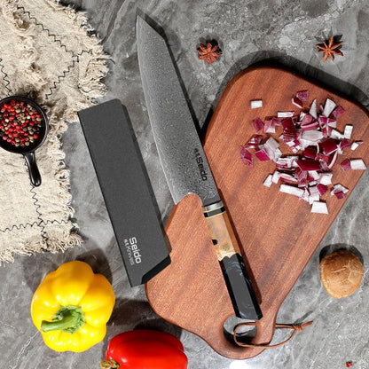 Kiritsuke Damascus Steel Chef Knife Epoxy Resin Stabilized Wood Handle Professional Kitchen Knife VG10 High Carbon Stainless Steel, Forest Green | VG10 high-carbon stainless steel with Damascus finish and forest green resin wood handle