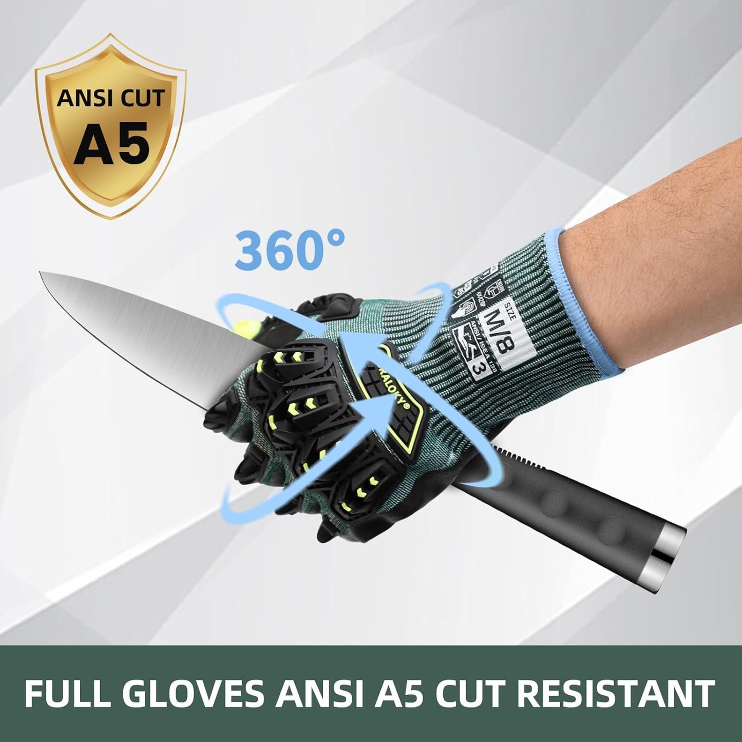 Safety Work Gloves For Men Women,Level 3 Impact Gloves with TPR | High Dexterity A5 Cut Resistant Gloves