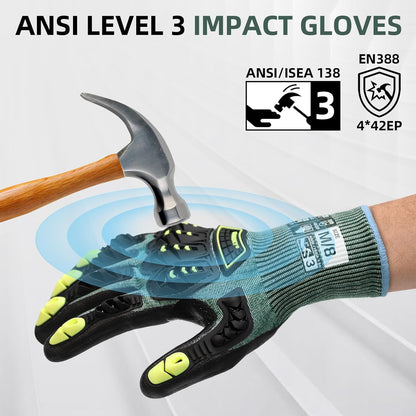 Safety Work Gloves For Men Women,Level 3 Impact Gloves with TPR | High Dexterity A5 Cut Resistant Gloves