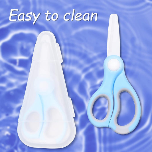 Ceramic Baby Food Scissors - Blue - With Dust Cover and Storage Case - Cut Baby Food Easily - Ideal for Noodles, Meat, Chicken, Veggies and Fruits (Blue - 1 Pack)
