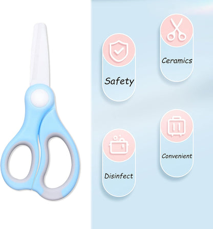 Ceramic Baby Food Scissors - Blue - With Dust Cover and Storage Case - Cut Baby Food Easily - Ideal for Noodles, Meat, Chicken, Veggies and Fruits (Blue - 1 Pack)
