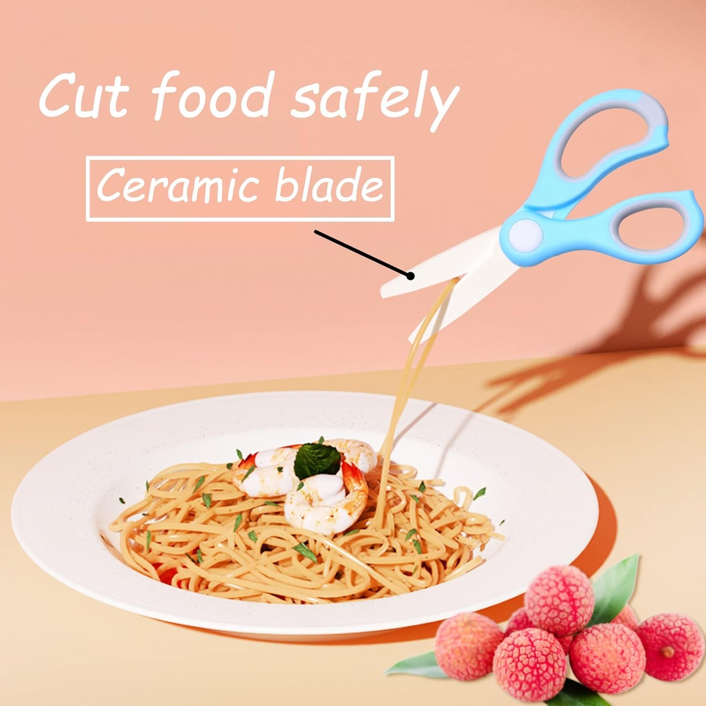 Ceramic Baby Food Scissors - Blue - With Dust Cover and Storage Case - Cut Baby Food Easily - Ideal for Noodles, Meat, Chicken, Veggies and Fruits (Blue - 1 Pack)