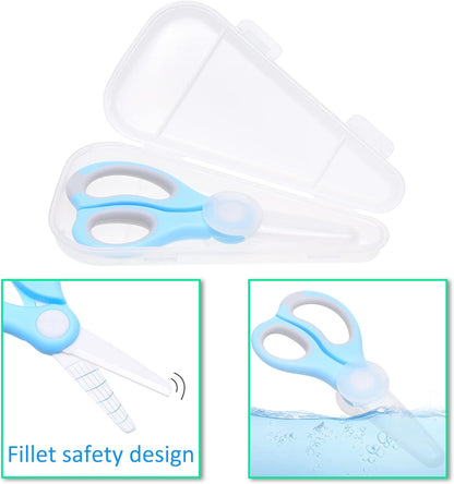 Ceramic Baby Food Scissors - Blue - With Dust Cover and Storage Case - Cut Baby Food Easily - Ideal for Noodles, Meat, Chicken, Veggies and Fruits (Blue - 1 Pack)