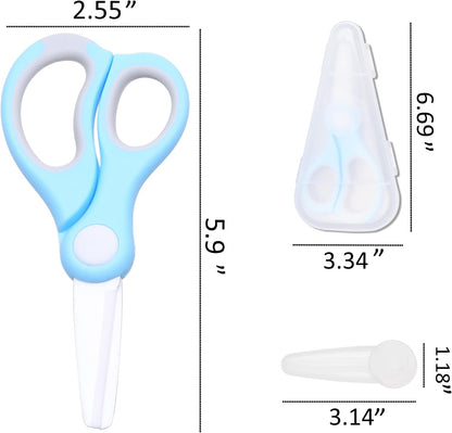 Ceramic Baby Food Scissors - Blue - With Dust Cover and Storage Case - Cut Baby Food Easily - Ideal for Noodles, Meat, Chicken, Veggies and Fruits (Blue - 1 Pack)