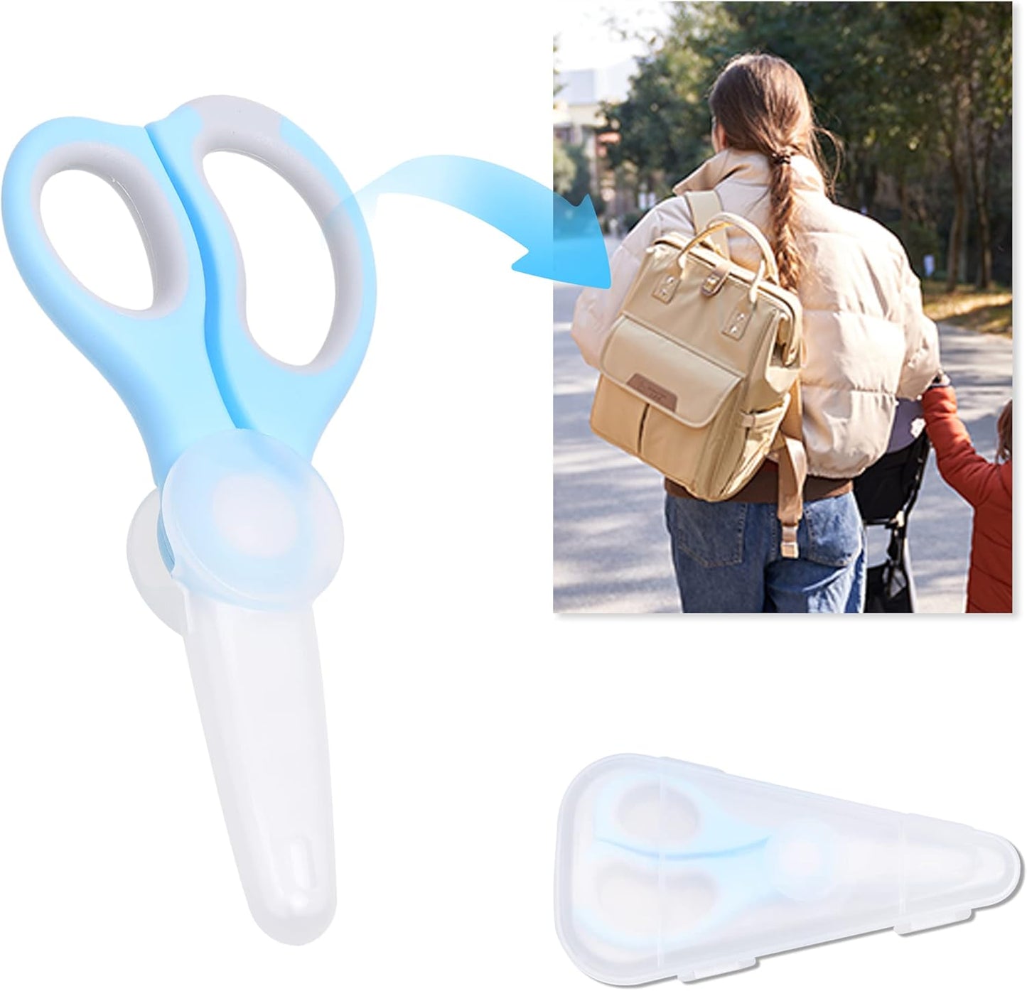 Ceramic Baby Food Scissors - Blue - With Dust Cover and Storage Case - Cut Baby Food Easily - Ideal for Noodles, Meat, Chicken, Veggies and Fruits (Blue - 1 Pack)