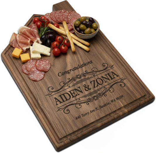 Personalized Home Cutting Board – Custom Engraved Charcuterie Board – Christmas or Housewarming Gift for Couples, Friends, or New Homeowners – Premium Hardwood, Handcrafted in USA 002
