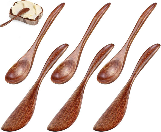6 PCS Wooden Butter Knife Set, Solid Wood Butter Spreaders Spatulas for Sandwich Cheese Condiment, Wooden Spreader for Kitchen Restaurant Camping