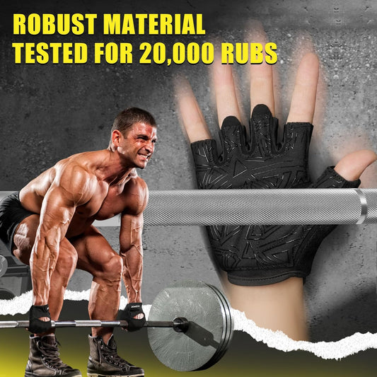 Ventilated Weight Lifting Gloves, Thick Padded Workout Gym Gloves with Full Palm Protection & Grip & Shock Absorption for Women & Men's Fitness Exercise Training