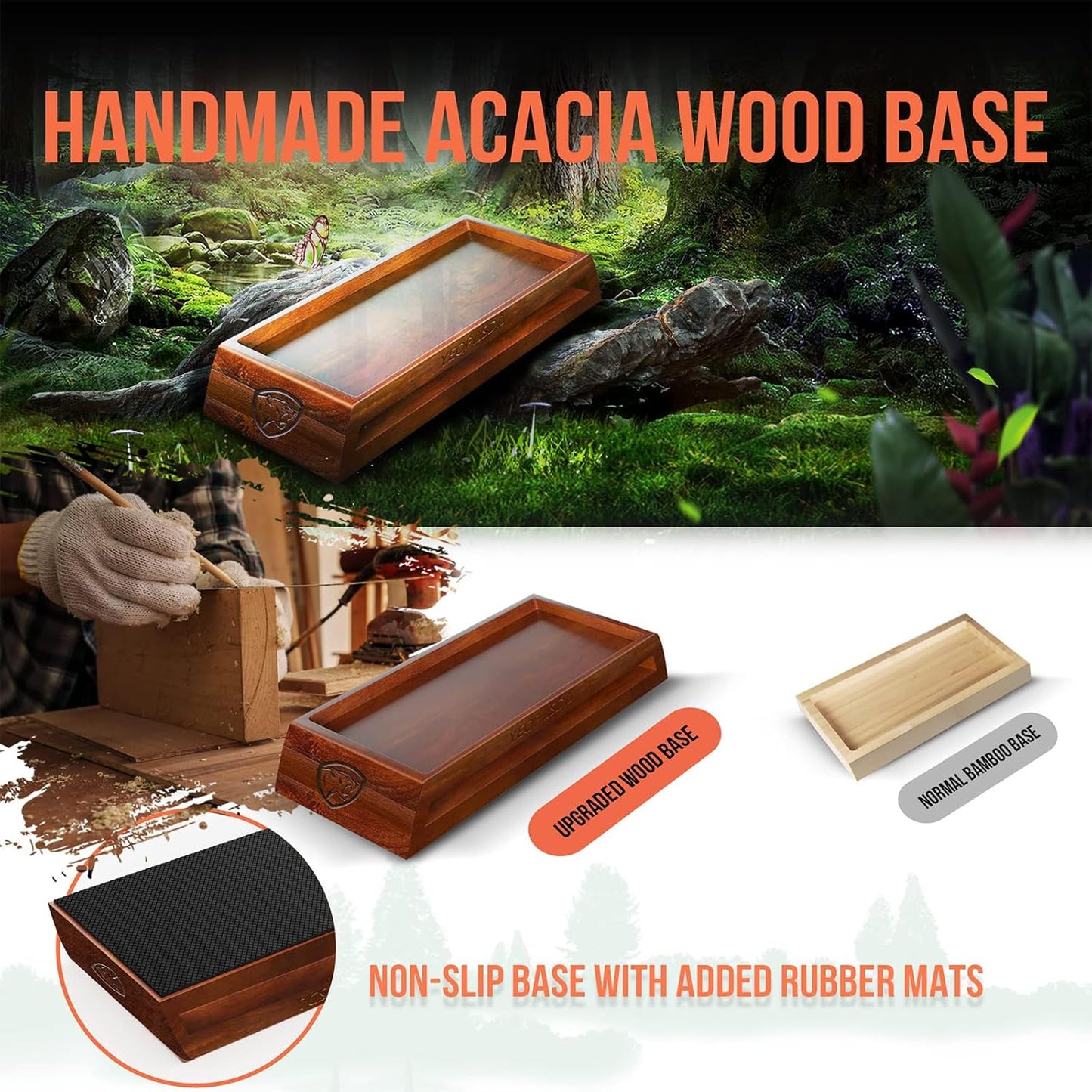 Extra Large Knife Sharpening Stone Kit, Premium Thickered 3 Grit 400/1000/6000 Wet Stone, Whetstone Knife Sharpener with Non-Slip Wood Base, Angle Guide, Cut Resistant Gloves - Large