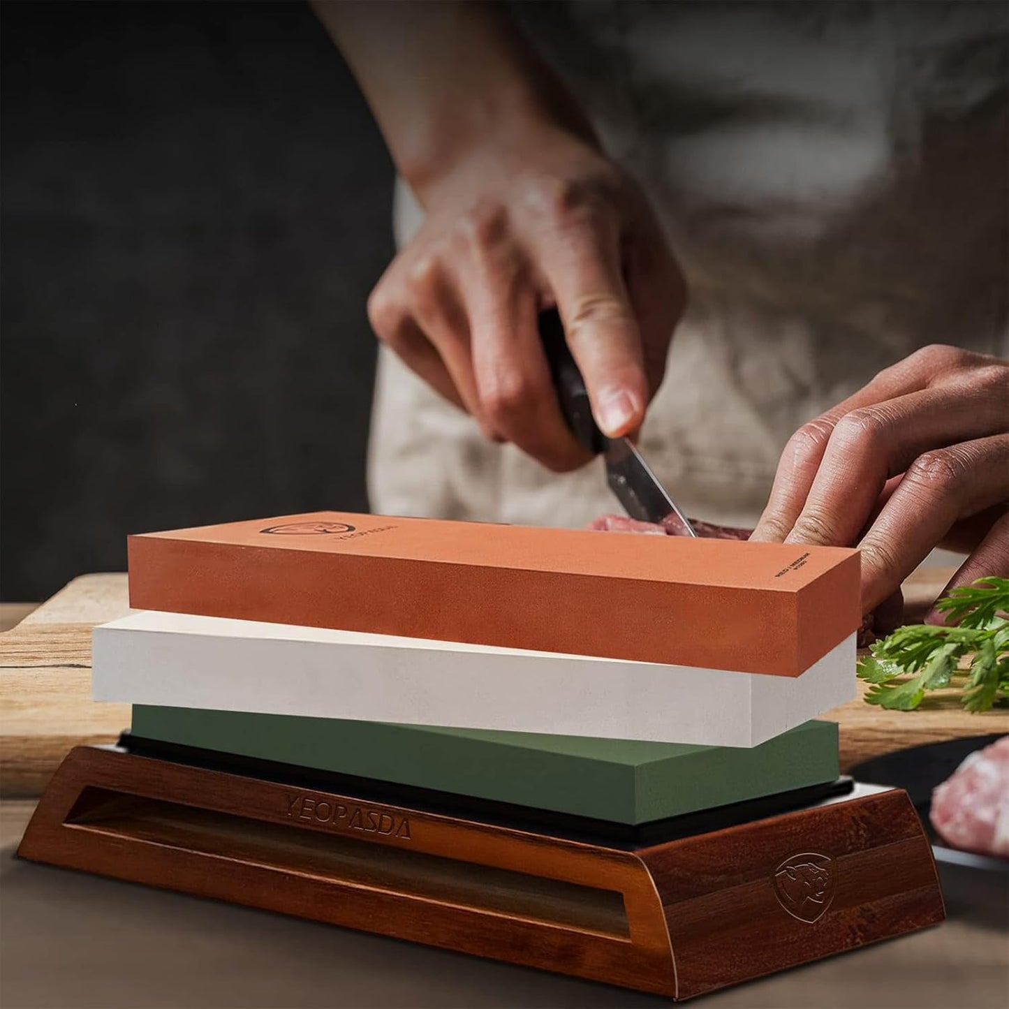 Extra Large Knife Sharpening Stone Kit, Premium Thickered 3 Grit 400/1000/6000 Wet Stone, Whetstone Knife Sharpener with Non-Slip Wood Base, Angle Guide, Cut Resistant Gloves - Large