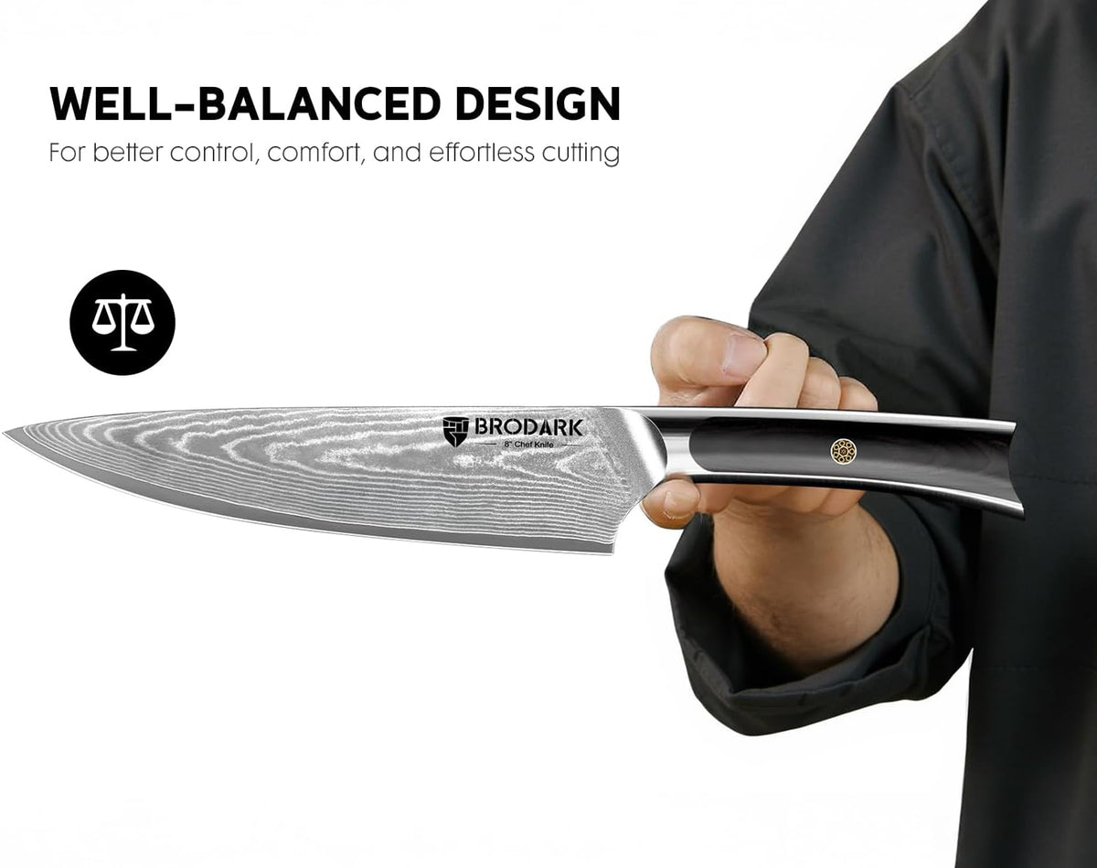 Damascus Chef Knife 3 PCS, VG10 Steel Full Tang Sharp Professional Japanese Chef Knife Set for Kitchen, Ergonomic Pakkawood Handle Damascus Knife Set with Gift Box