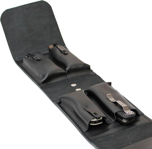 Leather Folding Knife Display Case Organizer for 4 Pocket Knives Case, Folding Knives Storage Holder, Knives Collection Pouch Bag VB4BL