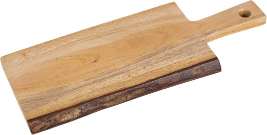 Solid Wood Serving Board Cheese Paddle Board, 14" L x 5" W | Charcuterie Board, One Side Natural Edge, For Dessert Bread Vegetables Fruits