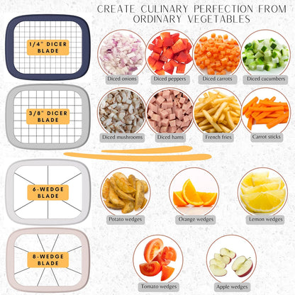 PerfectCut Vegetable Chopper: Manual Push-Down Food Dicer & Chop Box, 4 Blades, French Fry Cutter, Potato Wedge & Veggie Cutter, No Electricity, 3.5-Cup Catch Container, 5 Recipe eBooks