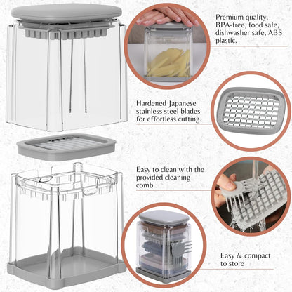 PerfectCut Vegetable Chopper: Manual Push-Down Food Dicer & Chop Box, 4 Blades, French Fry Cutter, Potato Wedge & Veggie Cutter, No Electricity, 3.5-Cup Catch Container, 5 Recipe eBooks