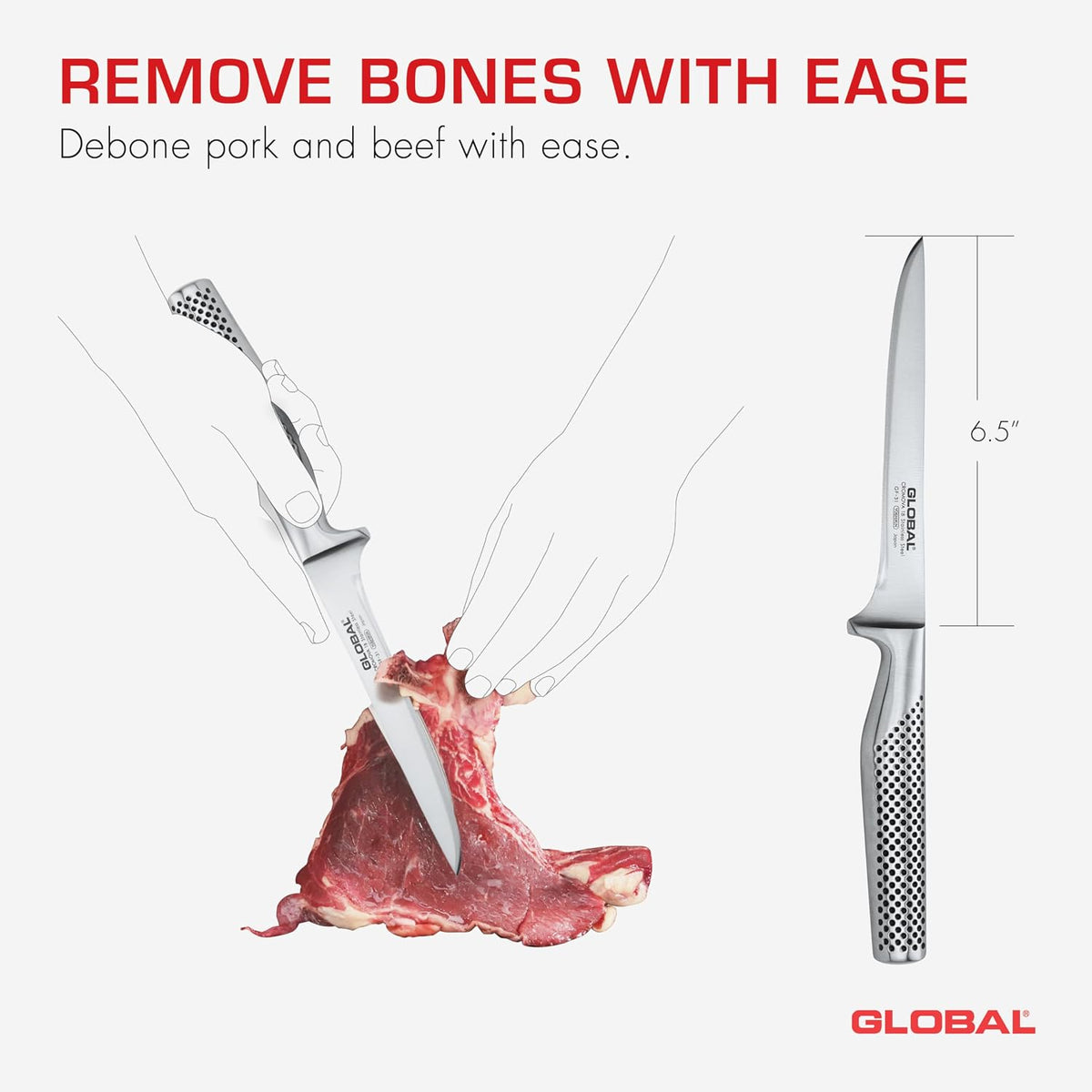 Global GF-31-6 1/4 inch, 16cm Heavyweight Boning Knife, 6, Stainless Steel