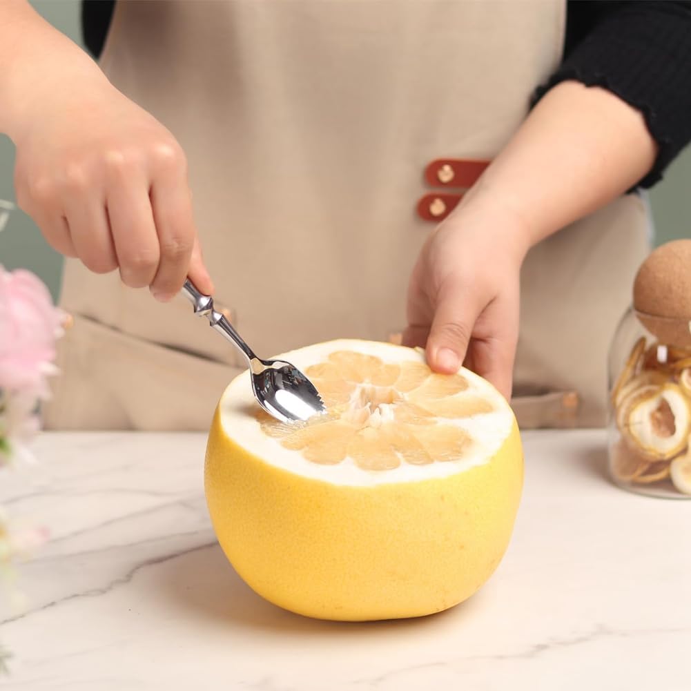 Grapefruit Spoons Kit 4PCS Serrated Grapefruit Spoon, Stainless Steel 18/8 Fruit Spoon Kiwi Spoon Kit with Wood Handle