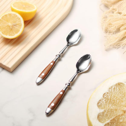 Grapefruit Spoons Kit 4PCS Serrated Grapefruit Spoon, Stainless Steel 18/8 Fruit Spoon Kiwi Spoon Kit with Wood Handle