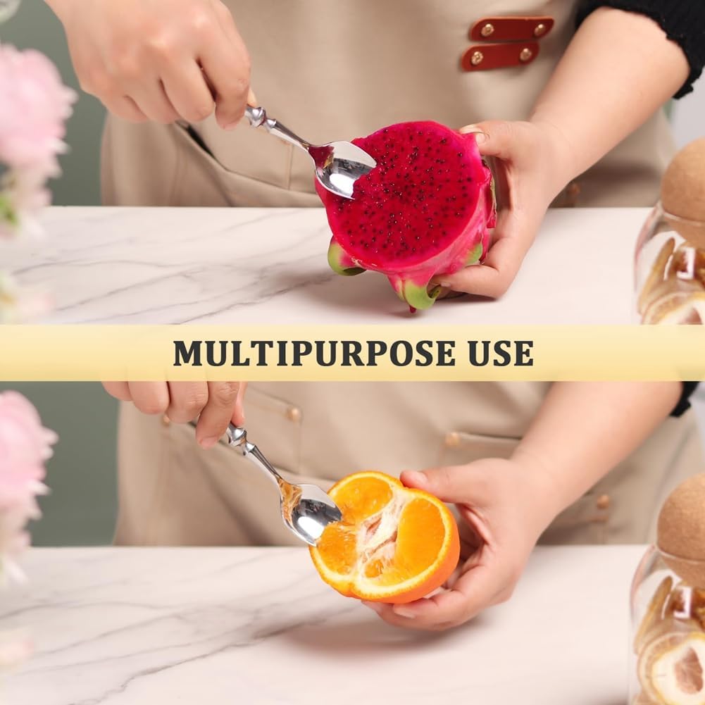 Grapefruit Spoons Kit 4PCS Serrated Grapefruit Spoon, Stainless Steel 18/8 Fruit Spoon Kiwi Spoon Kit with Wood Handle