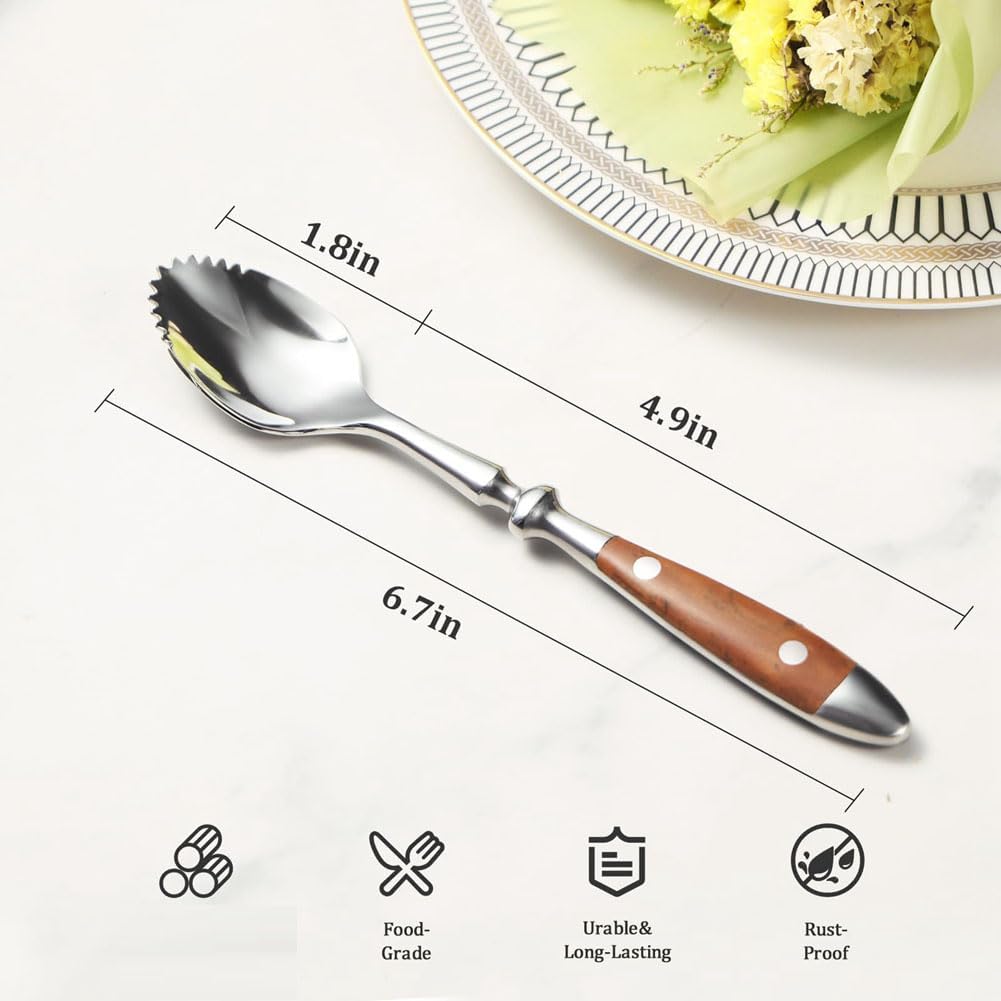 Grapefruit Spoons Kit 4PCS Serrated Grapefruit Spoon, Stainless Steel 18/8 Fruit Spoon Kiwi Spoon Kit with Wood Handle