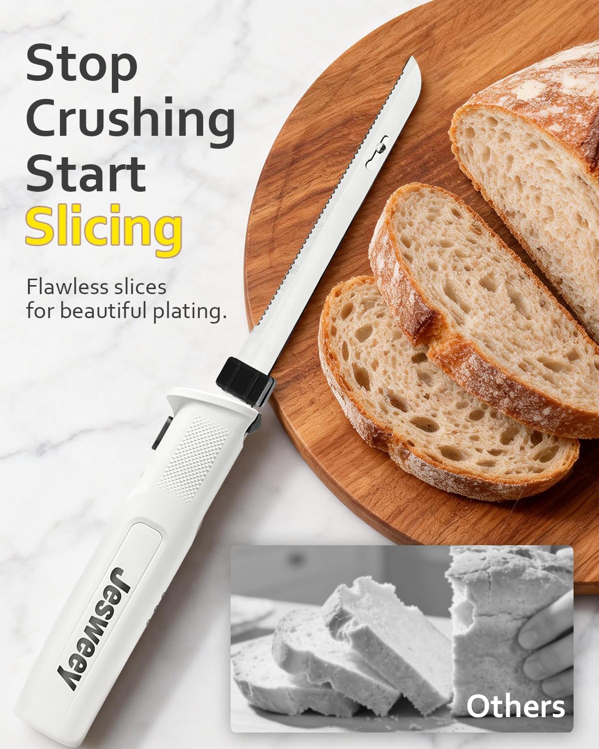 Cordless Electric Carving Knife for Meat Slicing, Fish, Bread, Turkey, Ergonomic Handle, Serving Fork Included, Package Box for Storage & Safety Lock