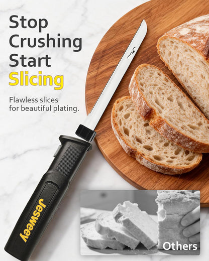 Cordless Electric Carving Knife for Meat Slicing, Fish, Bread, Turkey, Ergonomic Handle, Serving Fork Included, Package Box for Storage & Safety Lock