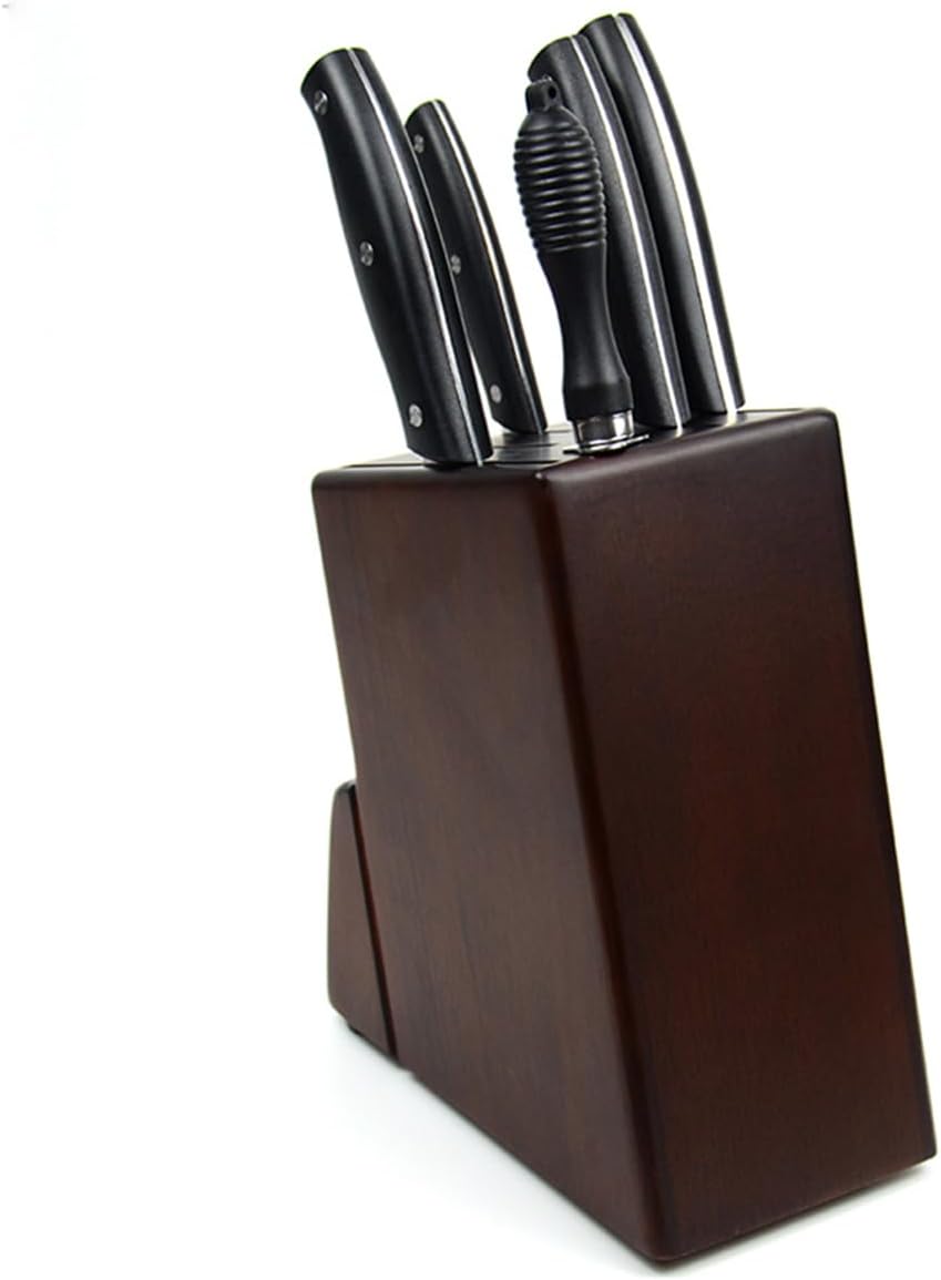 Wooden Knife Block without Knives Black, Knife Block no Steak Knives,7 Slots Kitchen Knife Holder, Wooden Knife Stand without Knives Holder