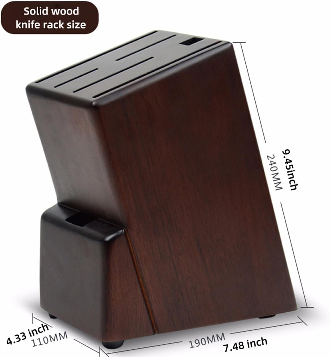 Wooden Knife Block without Knives Black, Knife Block no Steak Knives,7 Slots Kitchen Knife Holder, Wooden Knife Stand without Knives Holder