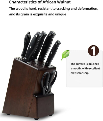 Wooden Knife Block without Knives Black, Knife Block no Steak Knives,7 Slots Kitchen Knife Holder, Wooden Knife Stand without Knives Holder