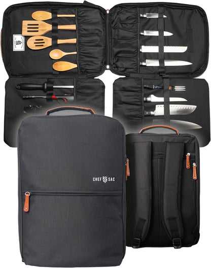 Chef Knife Bag | Premium Knife Case | Waterproof Material | Chefs Case with 30+ Pockets for Knives & Utensils | Culinary Gifts For Chefs & Students | Sturdy Travel Knife Bag (Black)