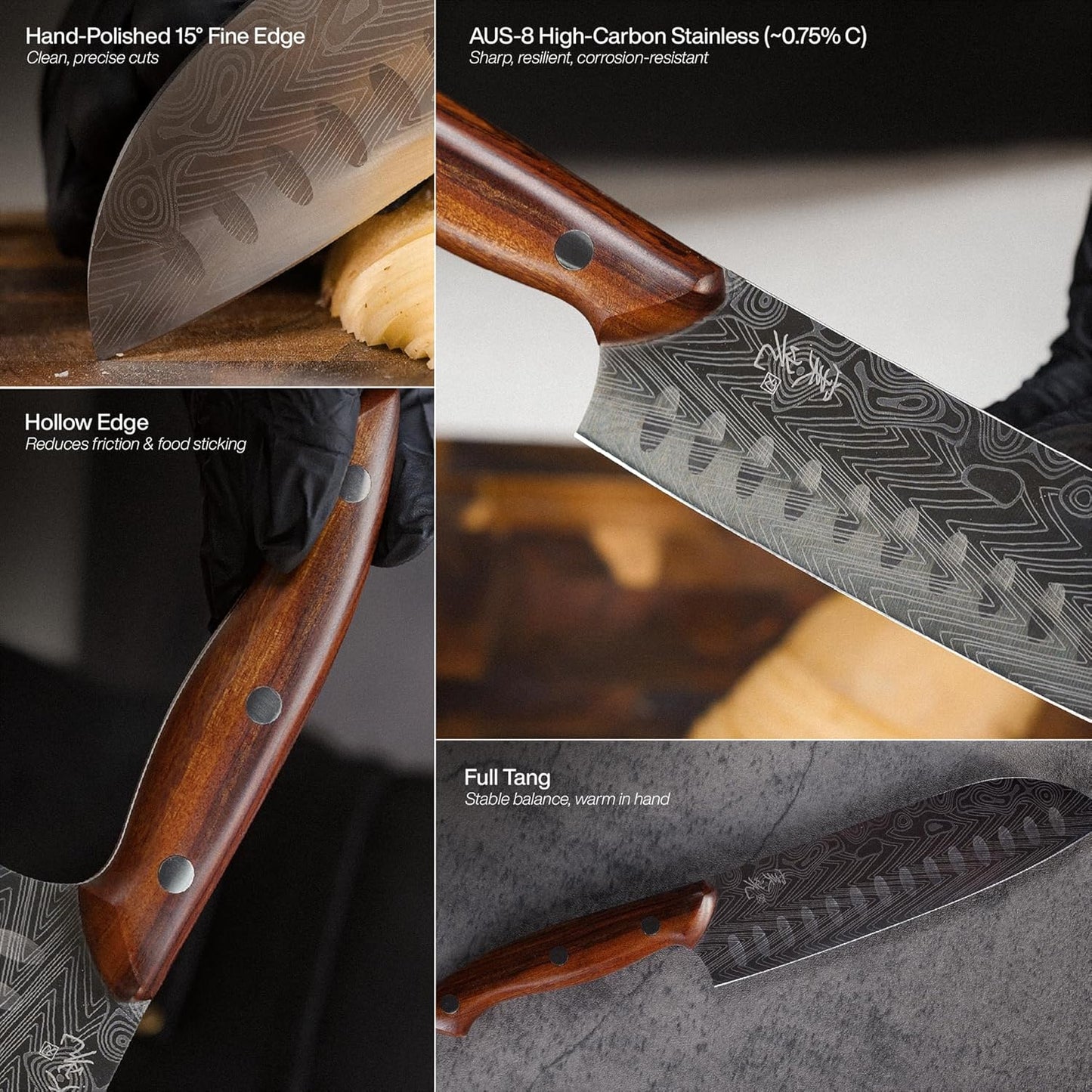 ® Bushido Edition – Japanese Santoku Knife 7" | AUS-8 High-Carbon Stainless Steel with Hollow Edge & Rosewood Handle – Razor Sharp 15° Blade, 3× Edge Retention, Premium Chef’s Knife