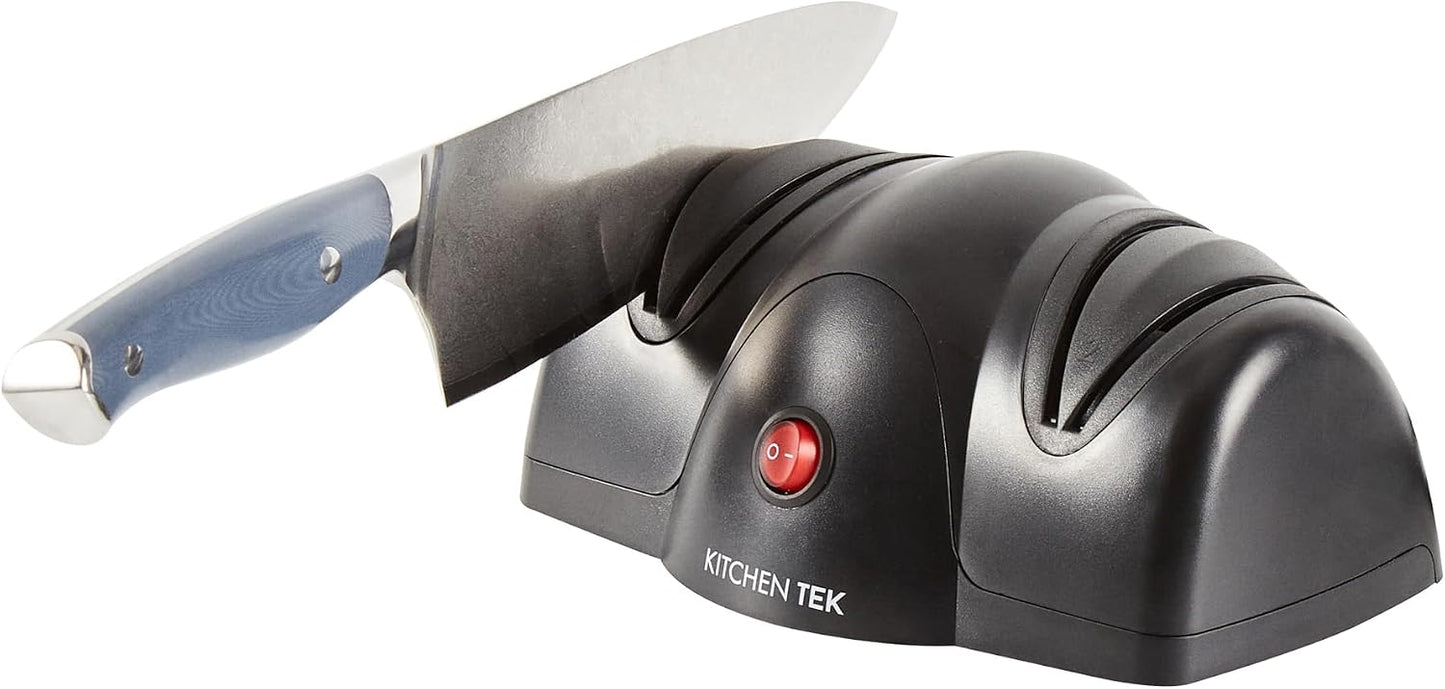 Kitchen Tek 2-Stage Electric Knife Sharpener, 1 Straight-Edge Knife Sharpener With Diamond Grinding Wheel - 120 Voltage, Quick Sharpening, Gray Plastic, For Kitchen Knives