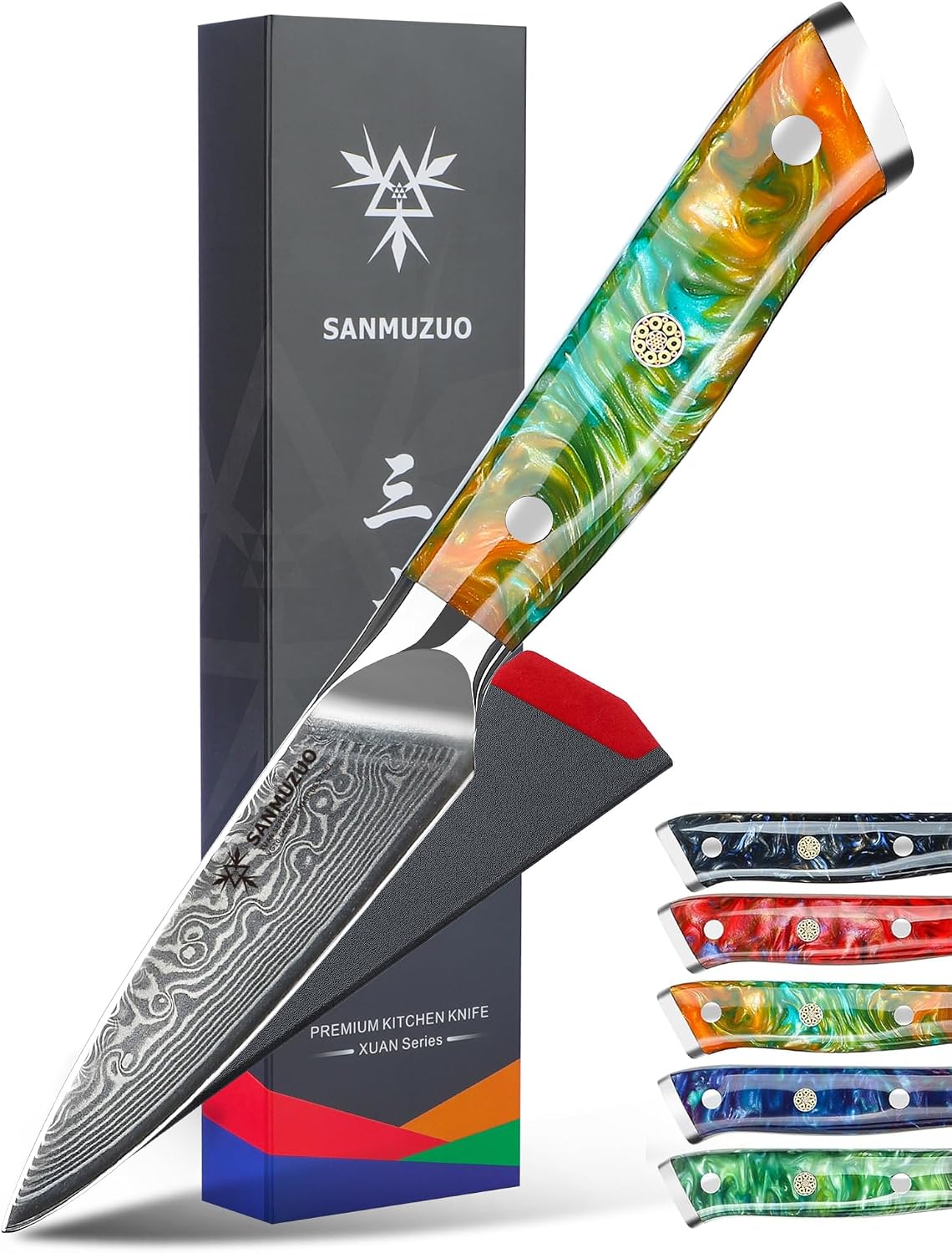 3.5 Inch Paring Knife - Kitchen Fruit Peeling Knife Damascus Steel & Resin Handle - Xuan Series(Sapphire Blue)