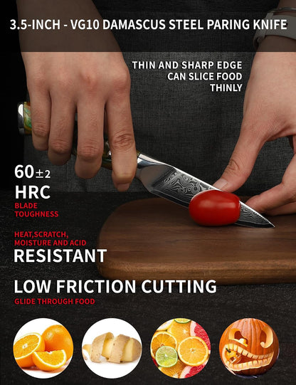 3.5 Inch Paring Knife - Kitchen Fruit Peeling Knife Damascus Steel & Resin Handle - Xuan Series(Sapphire Blue)
