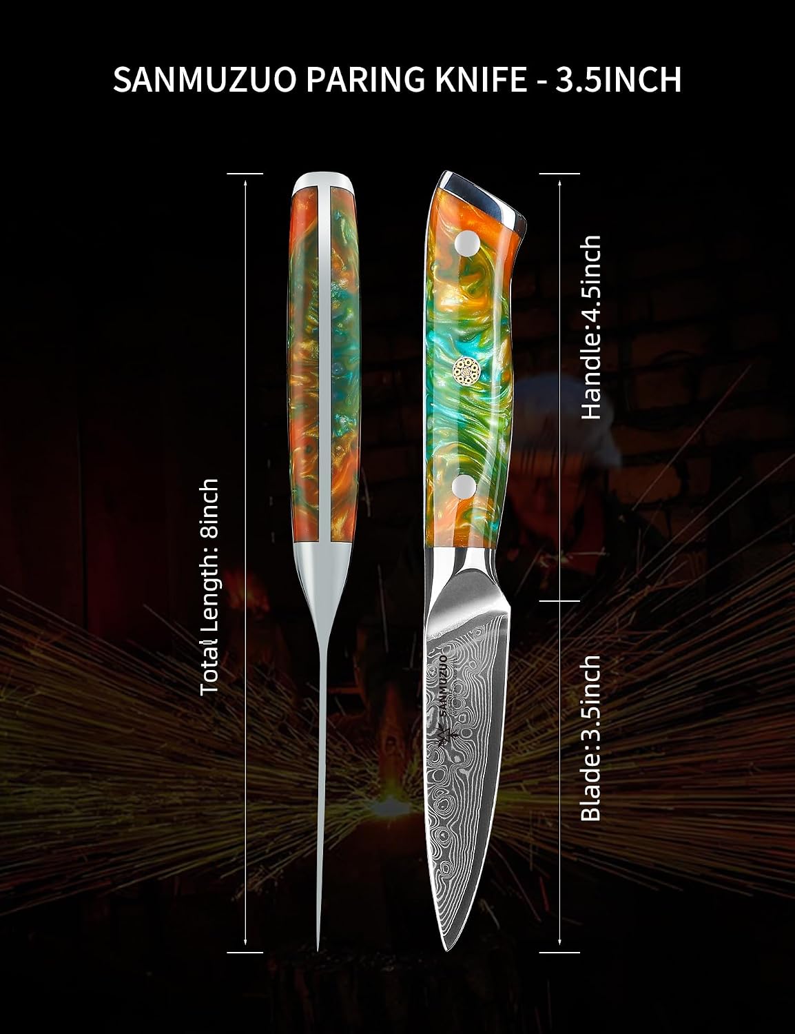 3.5 Inch Paring Knife - Kitchen Fruit Peeling Knife Damascus Steel & Resin Handle - Xuan Series(Sapphire Blue)