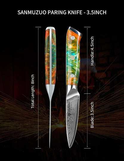 3.5 Inch Paring Knife - Kitchen Fruit Peeling Knife Damascus Steel & Resin Handle - Xuan Series(Sapphire Blue)