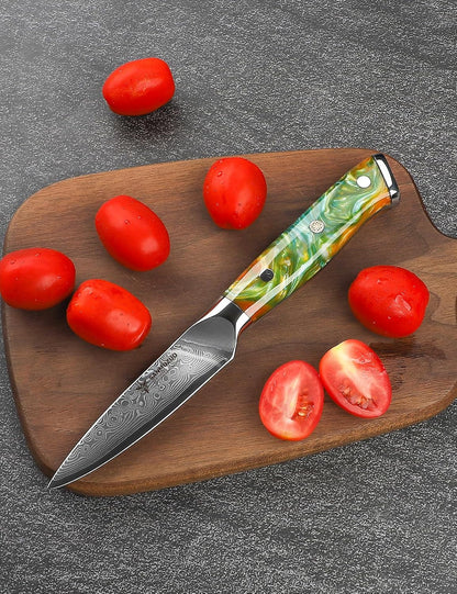 3.5 Inch Paring Knife - Kitchen Fruit Peeling Knife Damascus Steel & Resin Handle - Xuan Series(Sapphire Blue)