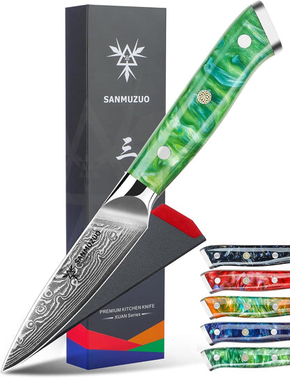 3.5 Inch Paring Knife - Kitchen Fruit Peeling Knife Damascus Steel & Resin Handle - Xuan Series(Sapphire Blue)