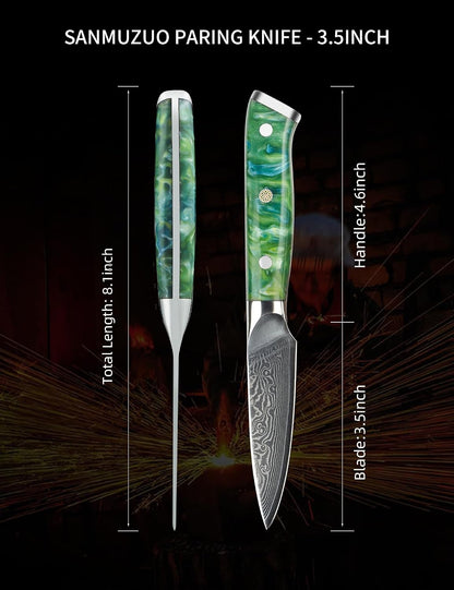 3.5 Inch Paring Knife - Kitchen Fruit Peeling Knife Damascus Steel & Resin Handle - Xuan Series(Sapphire Blue)