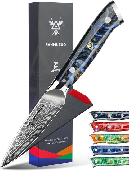 3.5 Inch Paring Knife - Kitchen Fruit Peeling Knife Damascus Steel & Resin Handle - Xuan Series(Sapphire Blue)