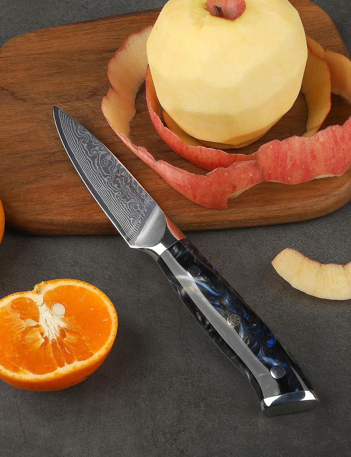 3.5 Inch Paring Knife - Kitchen Fruit Peeling Knife Damascus Steel & Resin Handle - Xuan Series(Sapphire Blue)